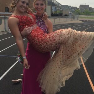 Glamorous Red and Cream Sequin Prom Dress